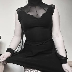 Necessary Evil Ceto Goth Mesh Sleeve Skater Dress with Sheer Panel